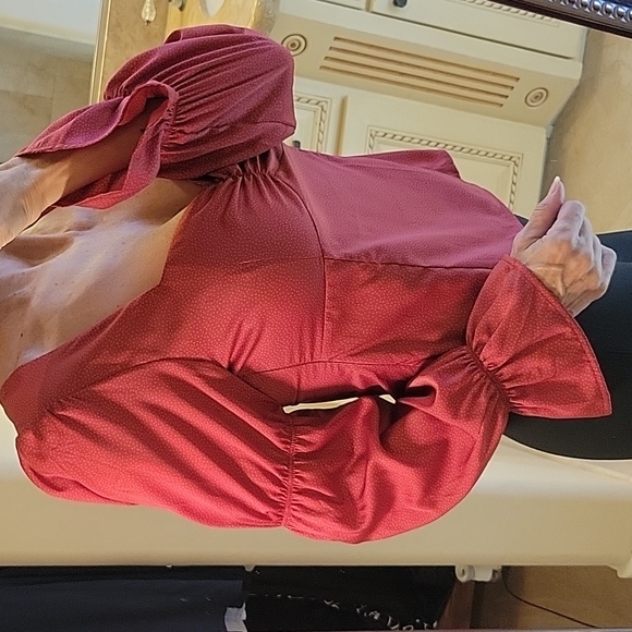 Saltwater Luxe Red-Orange Dotted Blouse, S - Picture 2 of 16